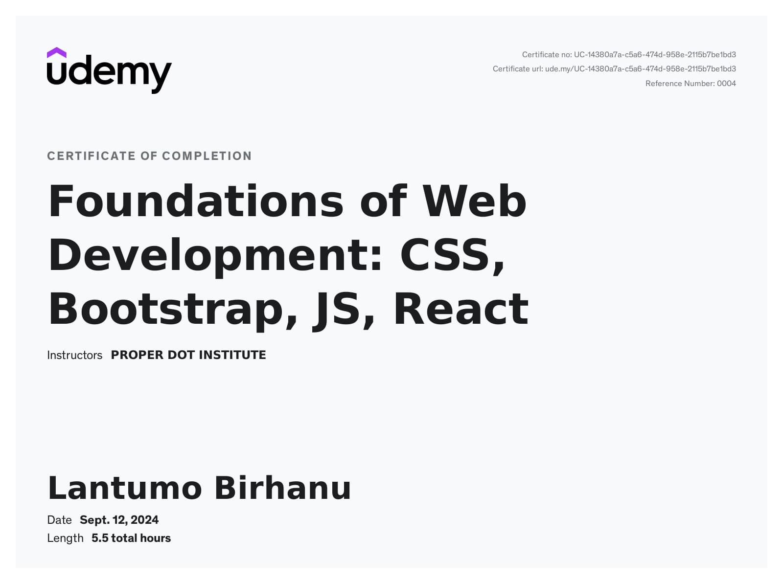 Fundamentals of Web Development Certificate